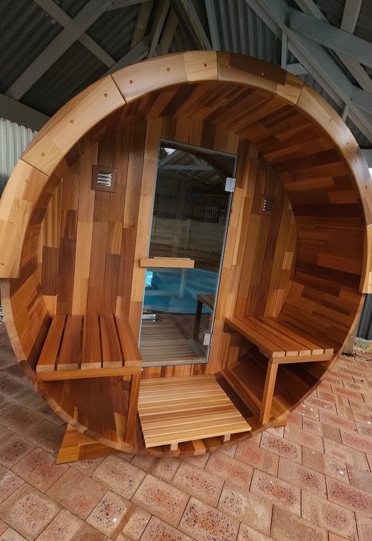 Rejuvenex - Outdoor Cedar Barrel Sauna with Porch