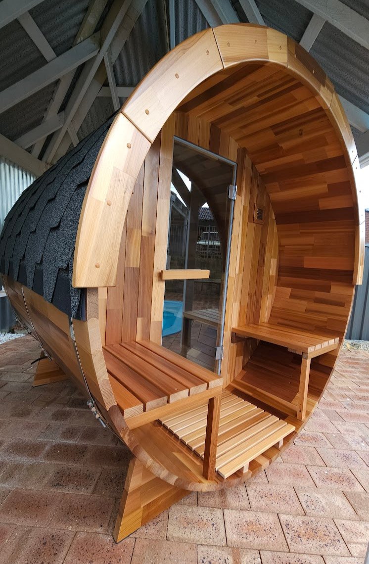 Rejuvenex - Outdoor Cedar Barrel Sauna with Porch