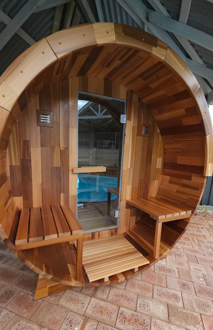 Rejuvenex - Outdoor Cedar Barrel Sauna with Porch