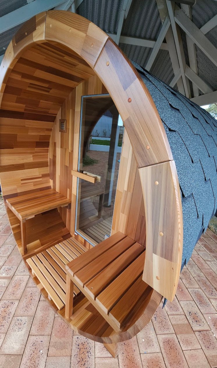 Rejuvenex - Outdoor Cedar Barrel Sauna with Porch