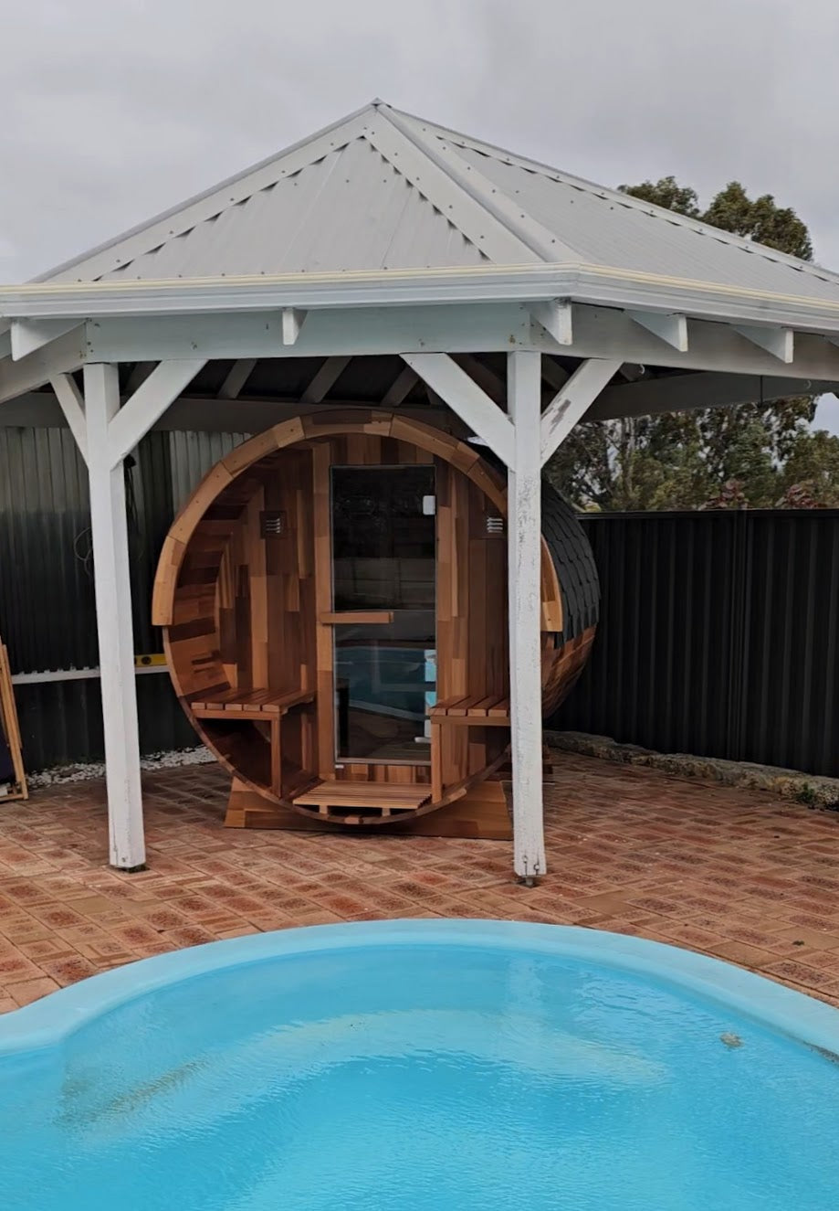 Rejuvenex - Outdoor Cedar Barrel Sauna with Porch