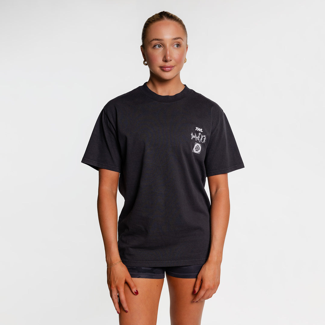 TWL - LIFESTYLE OVERSIZED T-SHIRT - Y2K - RUN FAST, LIFT HEAVY - FADED BLACK