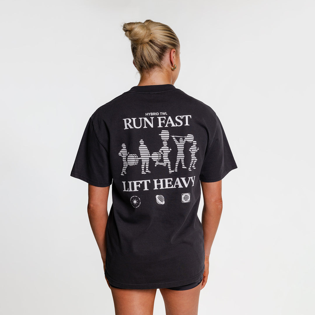 TWL - LIFESTYLE OVERSIZED T-SHIRT - Y2K - RUN FAST, LIFT HEAVY - FADED BLACK