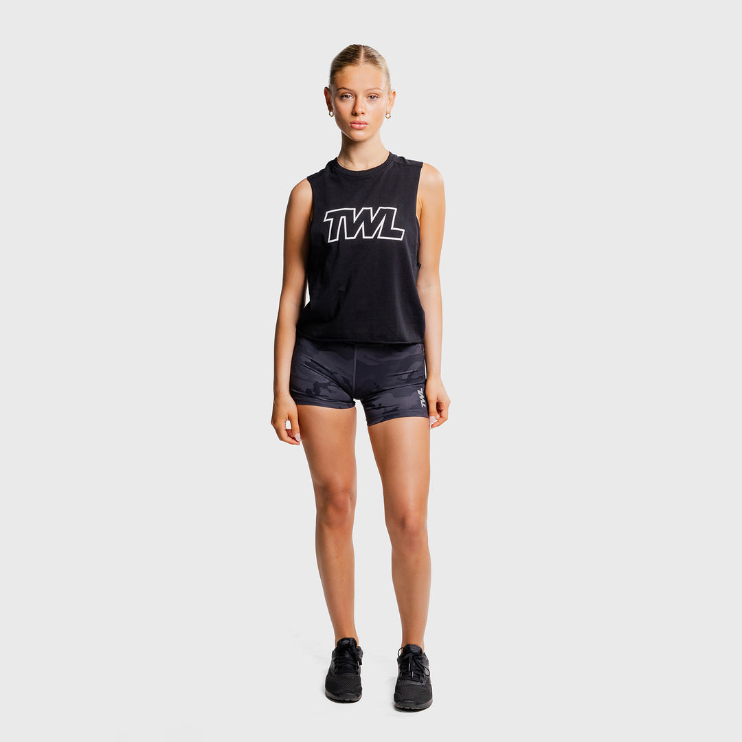 TWL - WOMEN'S SLASH CROP - ATHLETE - BLACK/WHITE