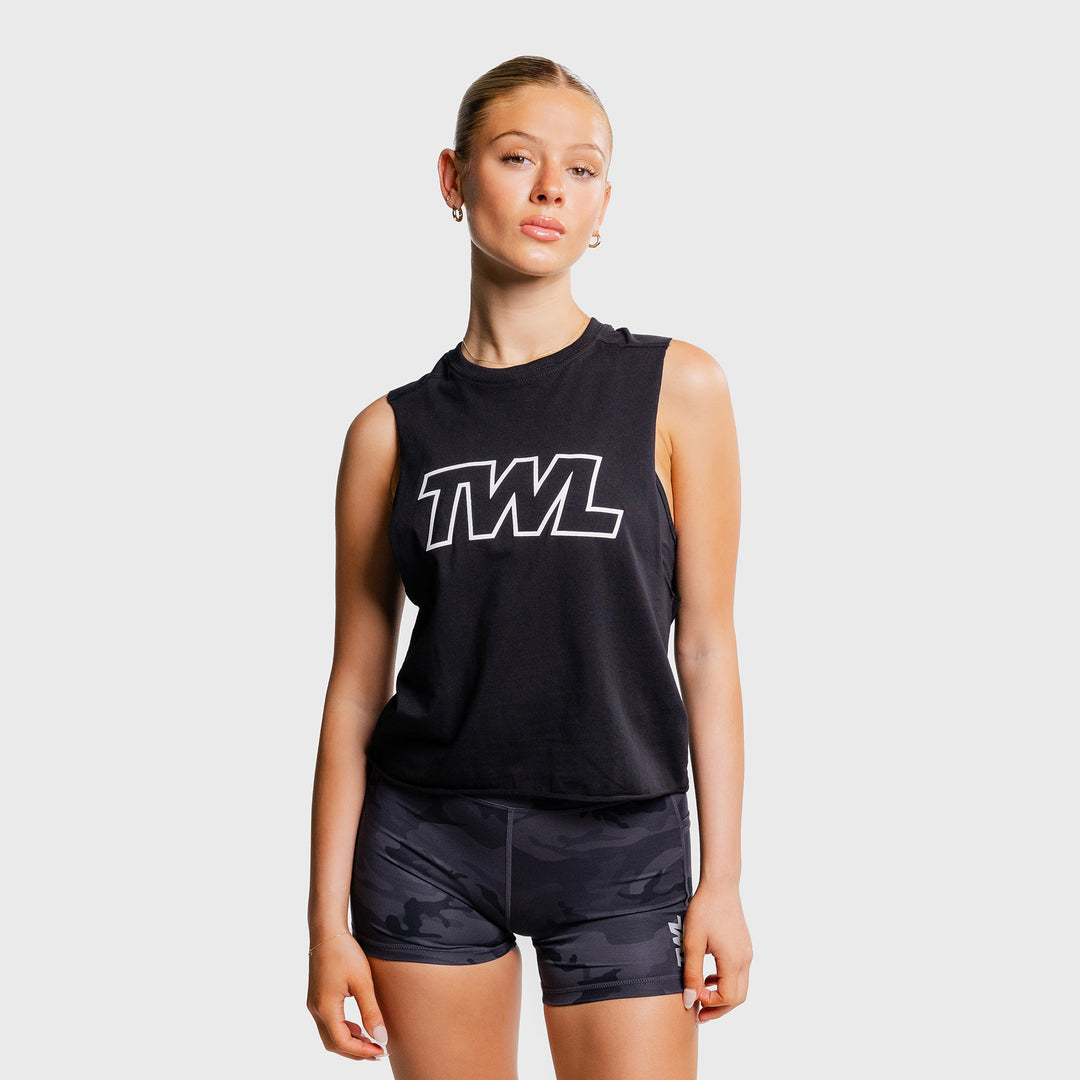 TWL - WOMEN'S SLASH CROP - ATHLETE - BLACK/WHITE