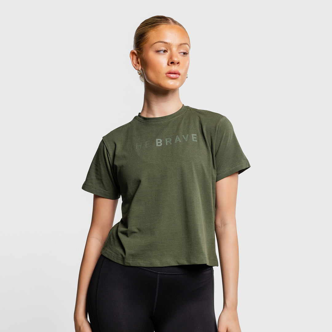 THE BRAVE - SIGNATURE CROPPED T-SHIRT - DARK OLIVE