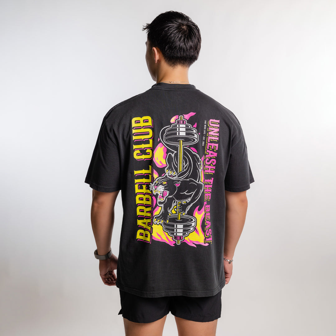 TWL - LIFESTYLE OVERSIZED T-SHIRT - BARBELL CLUB - PANTHER/WASHED BLACK