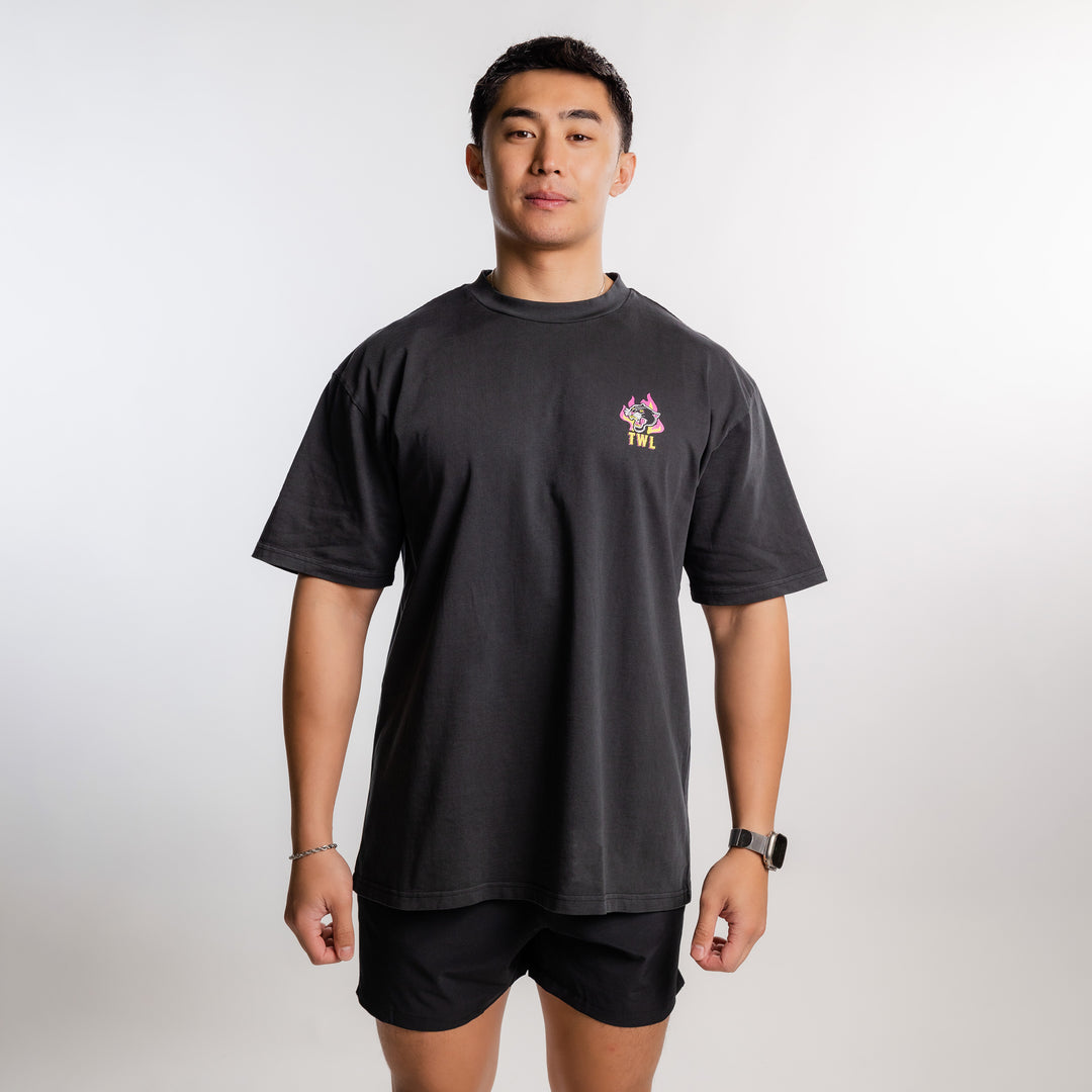 TWL - LIFESTYLE OVERSIZED T-SHIRT - BARBELL CLUB - PANTHER/WASHED BLACK