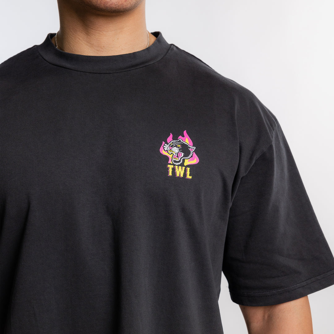 TWL - LIFESTYLE OVERSIZED T-SHIRT - BARBELL CLUB - PANTHER/WASHED BLACK