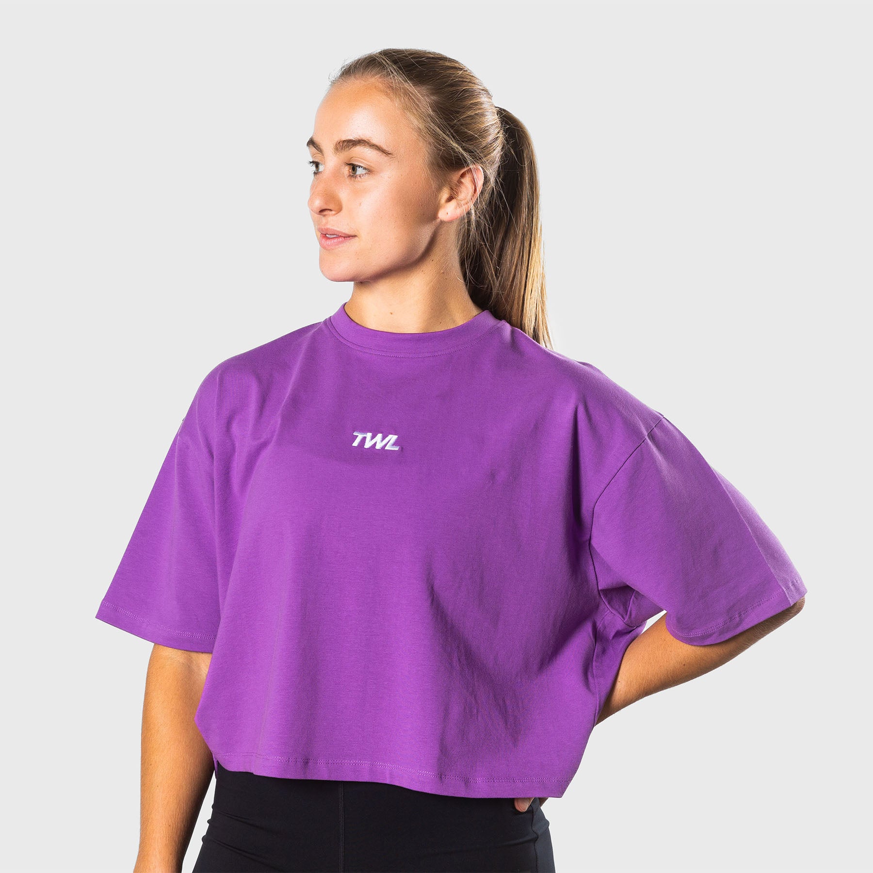 TWL - WOMEN'S OVERSIZED CROPPED T-SHIRT - IRIS/WHITE – The WOD Life